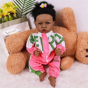 Reborn Baby Dolls Black Realistic Silicone African  For Kids Age 3+ 22 Inch